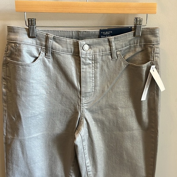 Talbots Flawless Slim Ankle Jeans Pants Metallic Silver NWT Size 8P Petite Crop - Picture 3 of 12